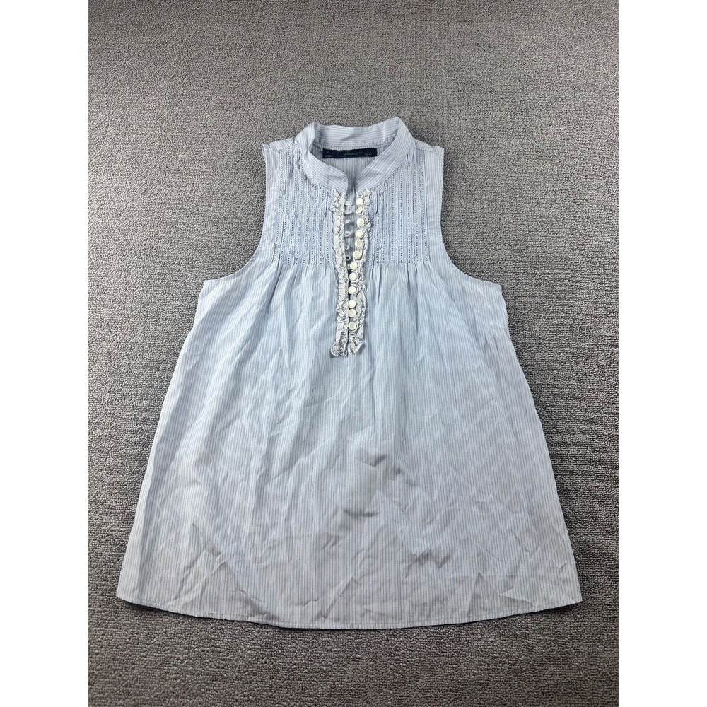 Patterson J. Kincaid Blouse Women S Blue Striped Sleeveless Ruffle Summer Preppy